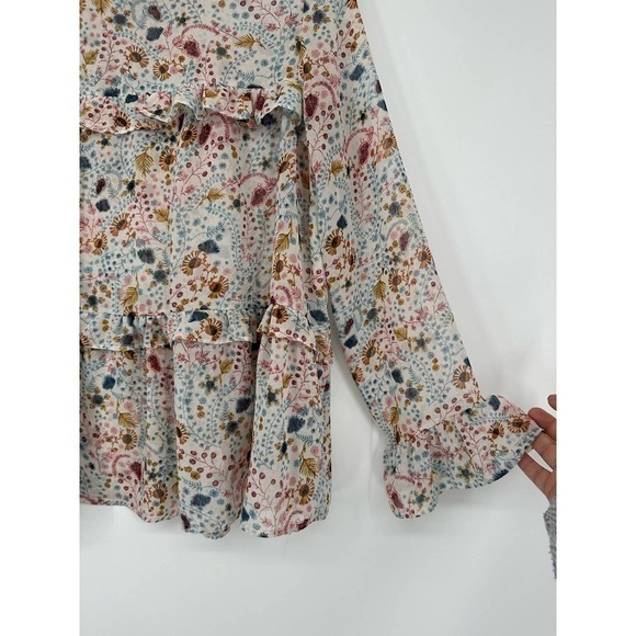 Sundance High Neck Floral Printed Celina Blouse Tiered Ruffle Semi Sheer Size S - Picture 4 of 7